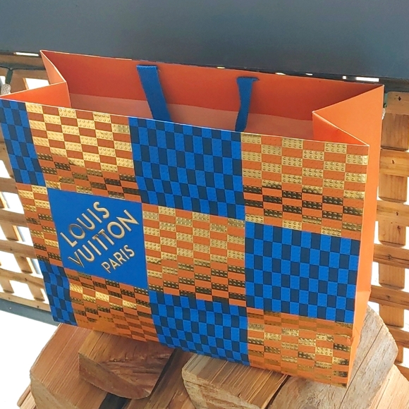 Authentic orange, gold, and blue Louis Vuitton holiday gift bag 15.6 X 13.25 X 6 - Picture 4 of 4